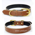 Leather dog collar with gold buckle collar